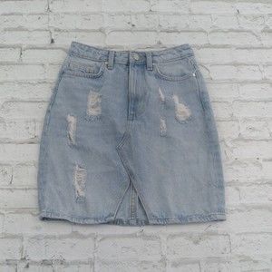 H&M Jean Skirt Womens 4 Mini Light Wash Distressed Ripped 80s 90s Cotton